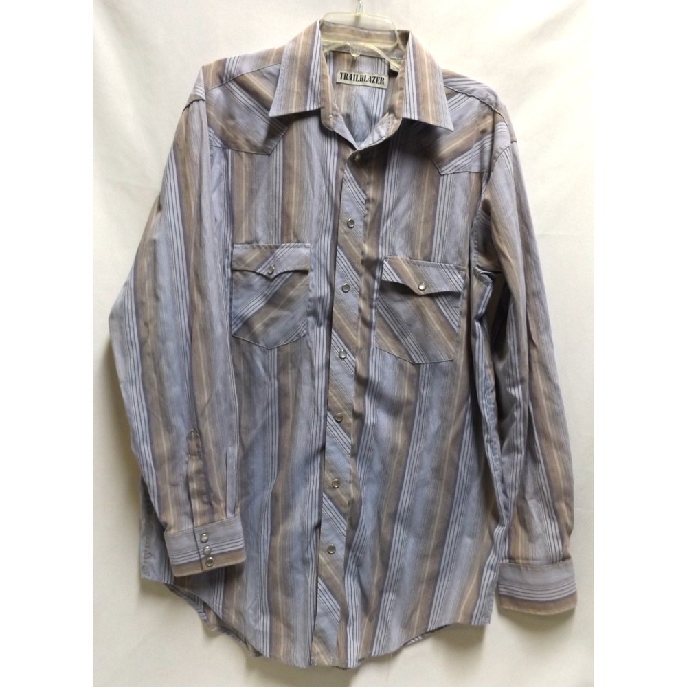 mens TRAILBLAZER WESTERN  Striped SHIRT, Pearl‎ snaps, sz LT